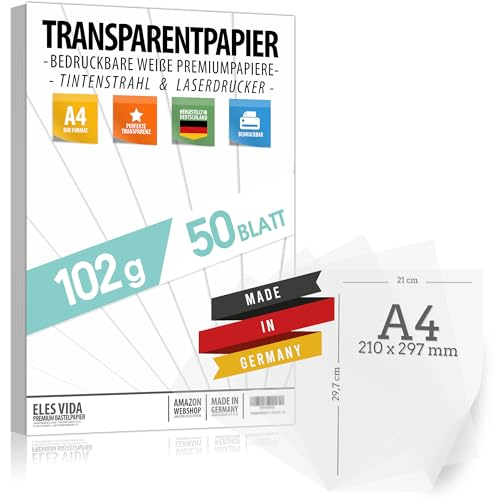 50 Blatt Transparentpapier bedruckbar DIN A4 PREMIUM