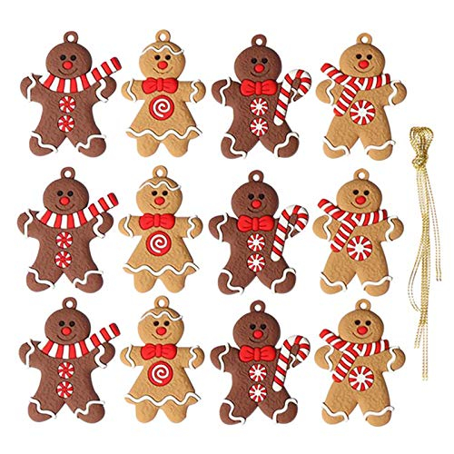 Elionless Weihnachtsbaumschmuck, 12 Stück, traditioneller Ingwer Mann, Weihnachtsbaumschmuck zum Aufhängen
