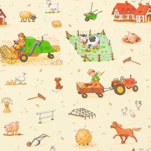 Geschenkpapier 70cm x 2m Rolle Bauernhof Tiere Muster für Kinder