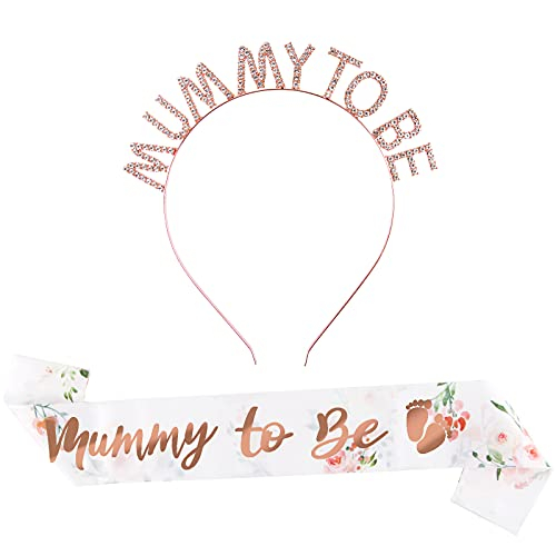 2 Stk Baby Shower Deko Set Mummy To Be Schärpe mit Haarreif