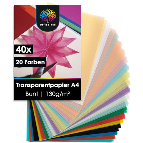 OfficeTree 40x Transparentpapier Bunt A4-20 Farben