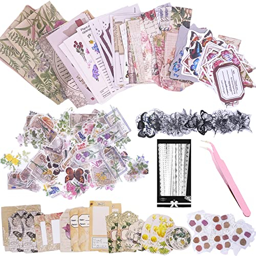 Carreuty 290pcs Ästhetische Scrapbooking Aufkleber Papier Pack