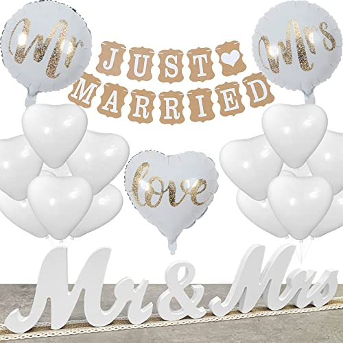 Hochzeitsdeko Set, Just Married Girlande mit 23 Ballons