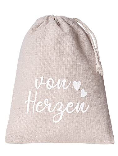 5 Geschenkbeutel mit Gruß, Leinensäckchen