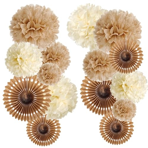 SUNBEAUTY Hochzeitsdeko Vintage Beige Pompons