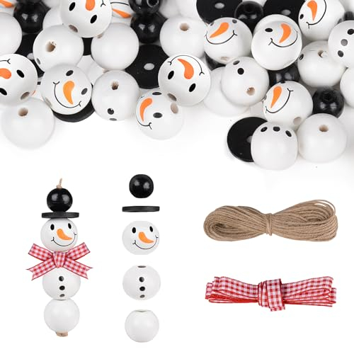 8 Set Schneemann Holzperlen mit Schnur