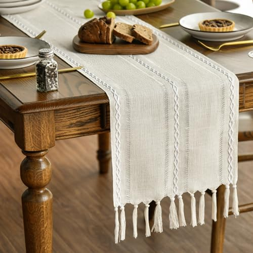 Artoid Mode Boho Creme Landhausstil Quasten Tischläufer