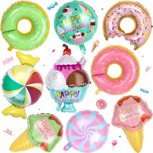 9 Stück Eiscreme Donut Candy Folienballons