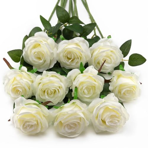 Witeygai 10 Stück Weiß Rosen Künstlich