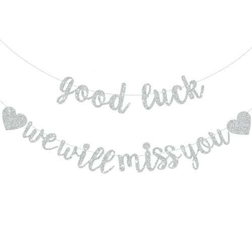 DecoGlee Silbernes Banner mit Aufschrift 'Good Luck We Will Miss You'