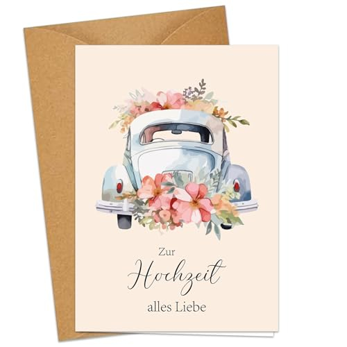 Hochzeitskarte mit Auto - A6 Klappkarten Aquarell Karte Hochzeit