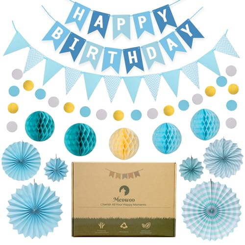 Meowoo Geburtstagsdeko - Blau Geburtstag Party Deko