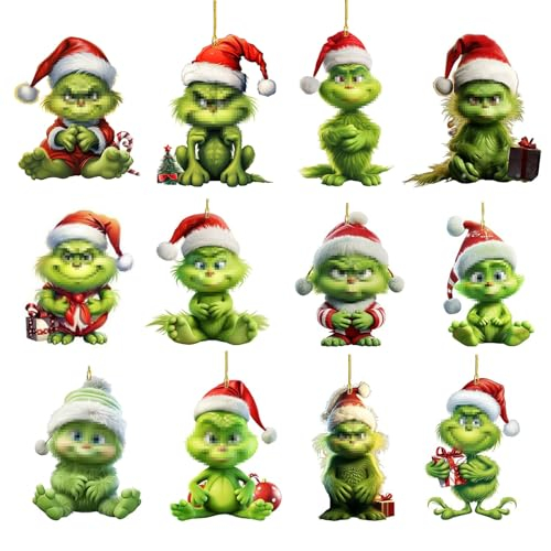 12 Stück Weihnachten Deko, mit elastischer Kordel 2D Acryl Anhänger