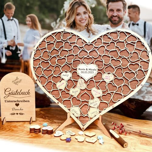 Neamon Hochzeit Gästebuch aus Holz Herzform Alternative