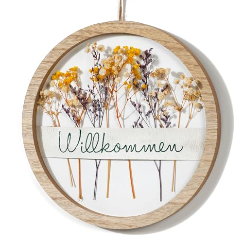 JUJOYBD Runder Türkranz mit Trockenblumen, Willkommen Schild