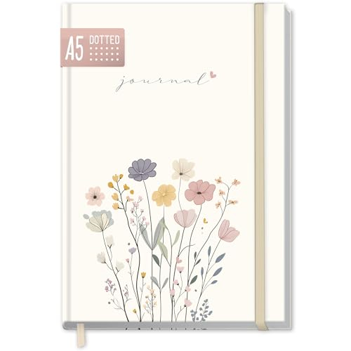 paper&you® dotted Journal A5 mit Gummiband "Flower Joy"