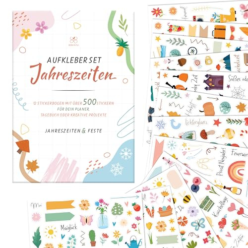 BIROYAL 12 Blätter Jahreszeiten Sticker Set