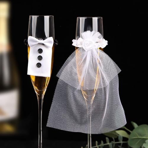 MEJOSER Hochzeitsdeko für Champagnerglas Sektglasüberzug