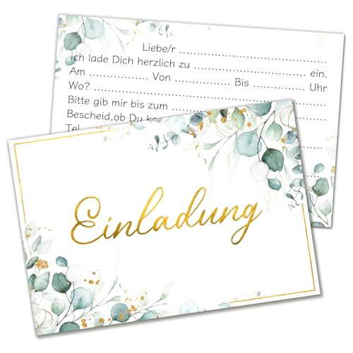 GluckGeschenk Einladungskarten Geburtstag, Hochzeitseinladungskarten mit Eukalyptus Design