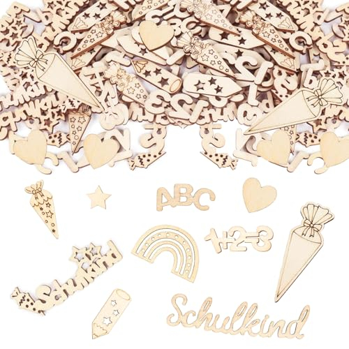 60 Stück Schulkind Konfetti Holz