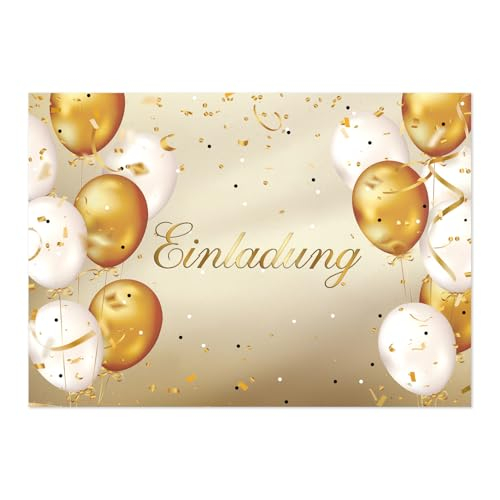 ePicsoa 12x Einladungskarten Gold Luftballons