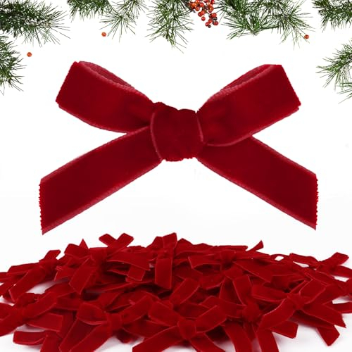 BETESSIN 50 Stück Rote Schleifen Weihnachten - Kleine Weihnachtsschleifen 4.5cm