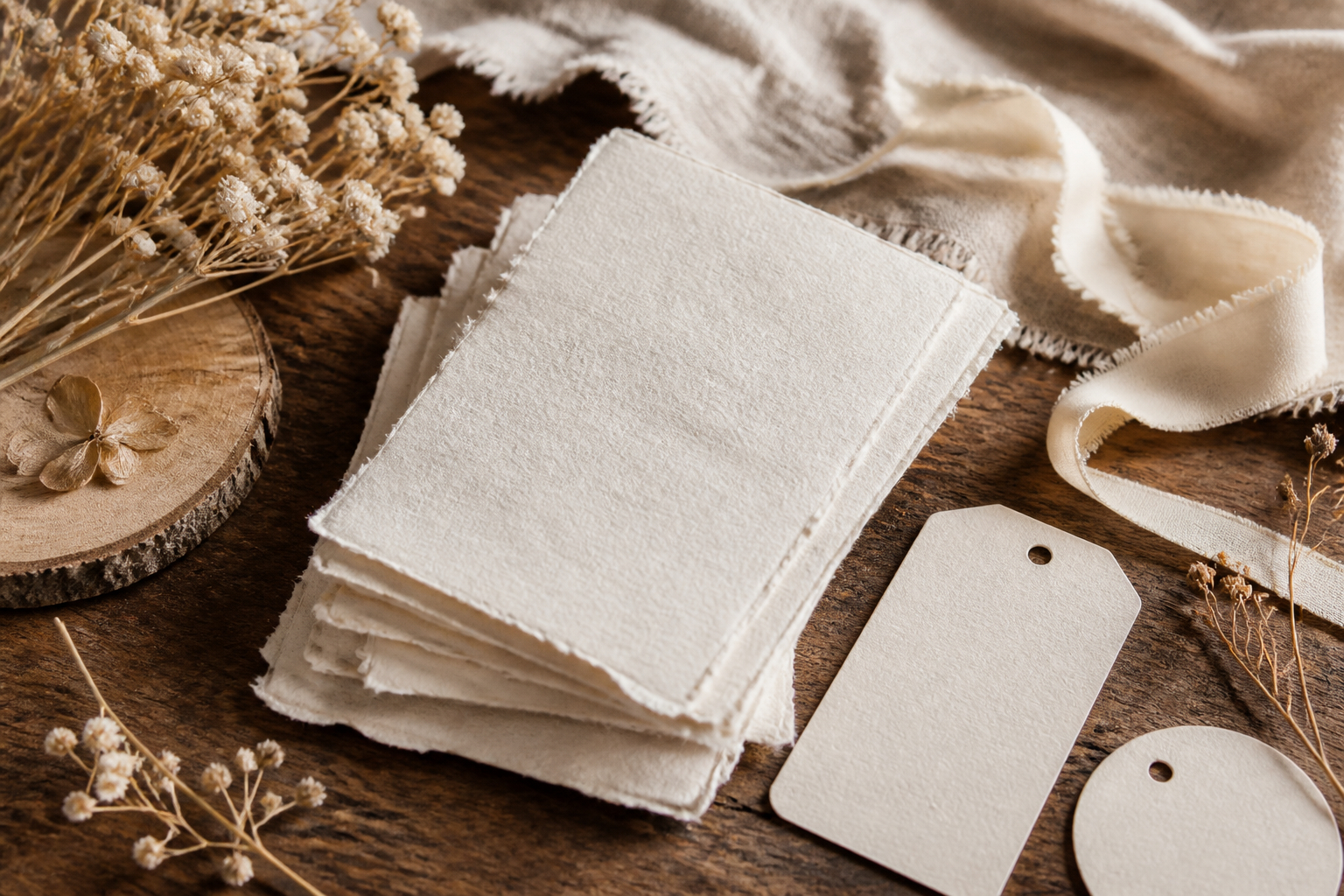 Handgeschöpftes Papier für Hochzeitspapeterie und Geschenkanhänger