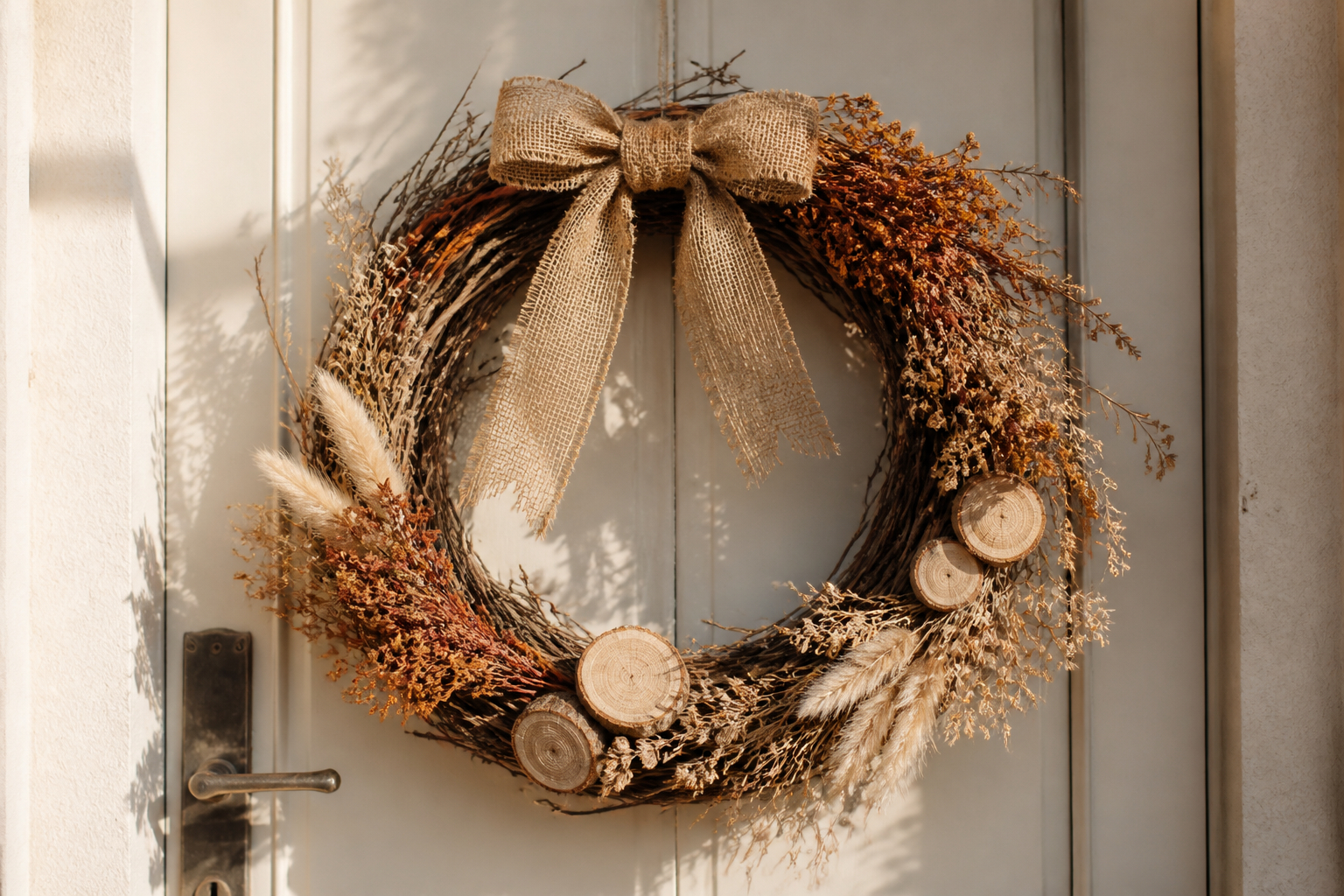 Herbstkranz aus Ästen und Juteband selber machen