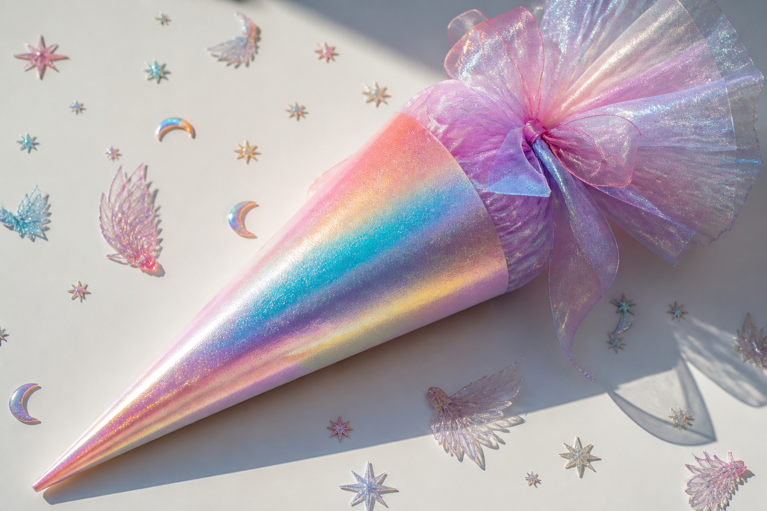 Holografische Stoffschultüte mit Tüll und Organza gestalten
