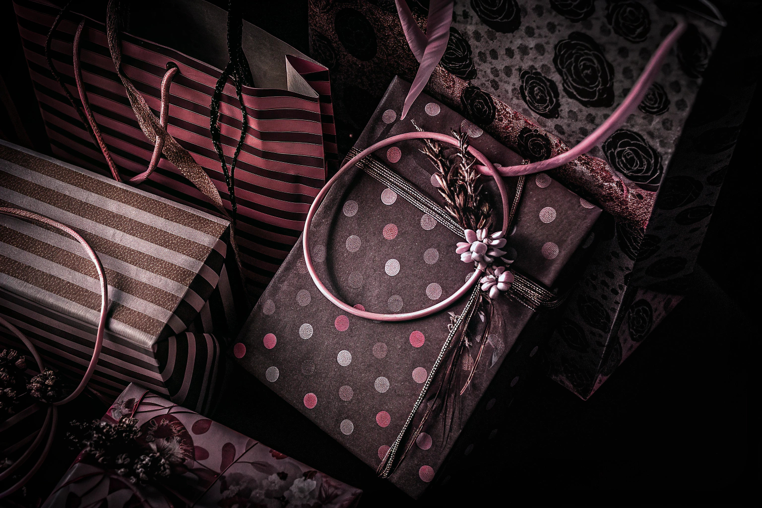 Verschiedene Geschenkverpackungen in bunten Farben und kreativen Designs. Kreative Geschenkverpackungen