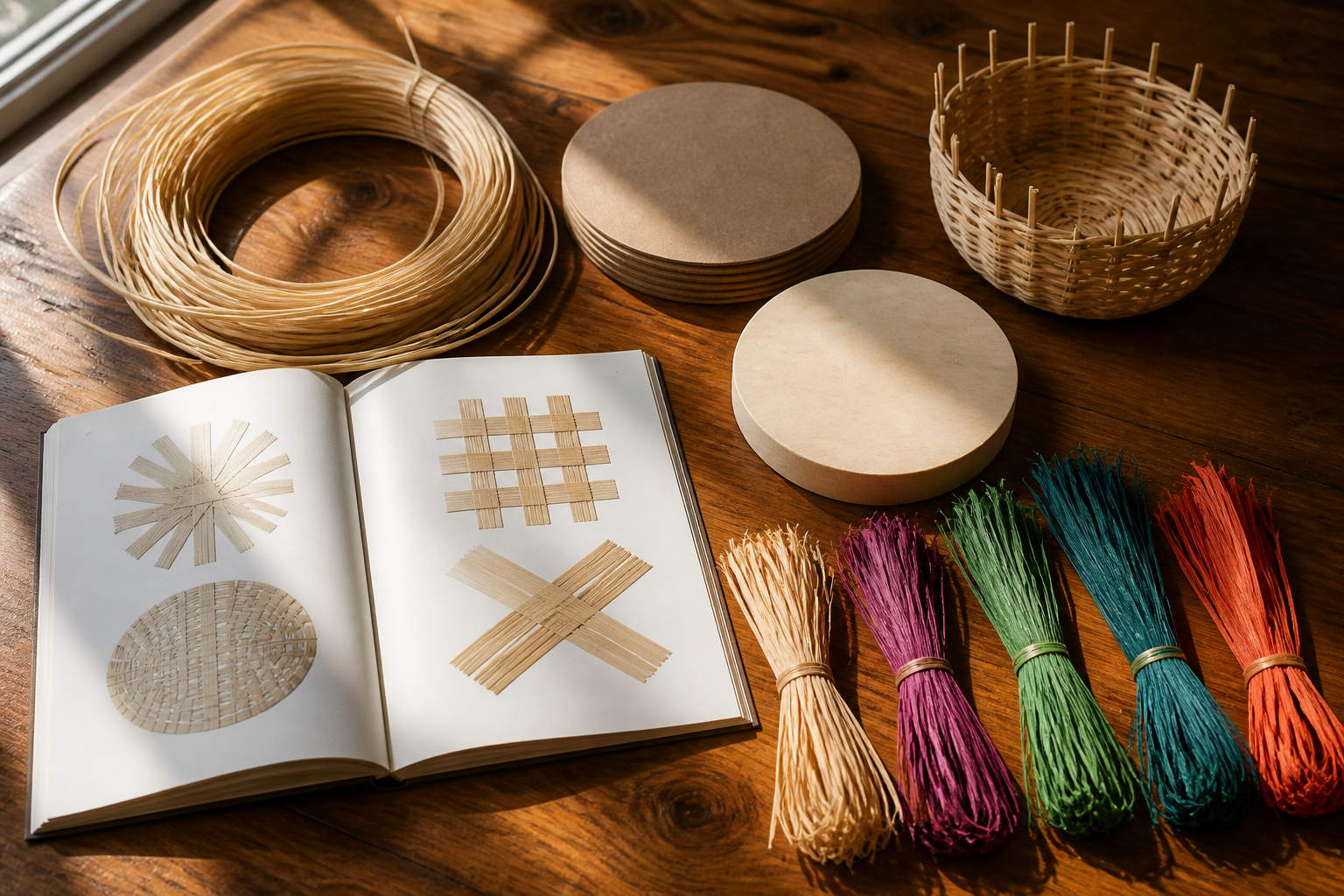 Korbflechtset und Materialien im Vergleich