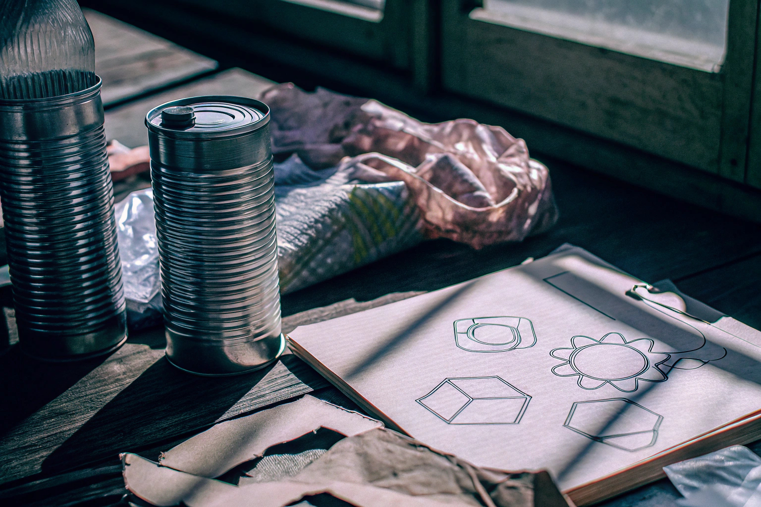 Verschiedene recycelte Materialien, die in DIY-Projekten verwendet werden. Recycelte Materialien für DIY-Projekte