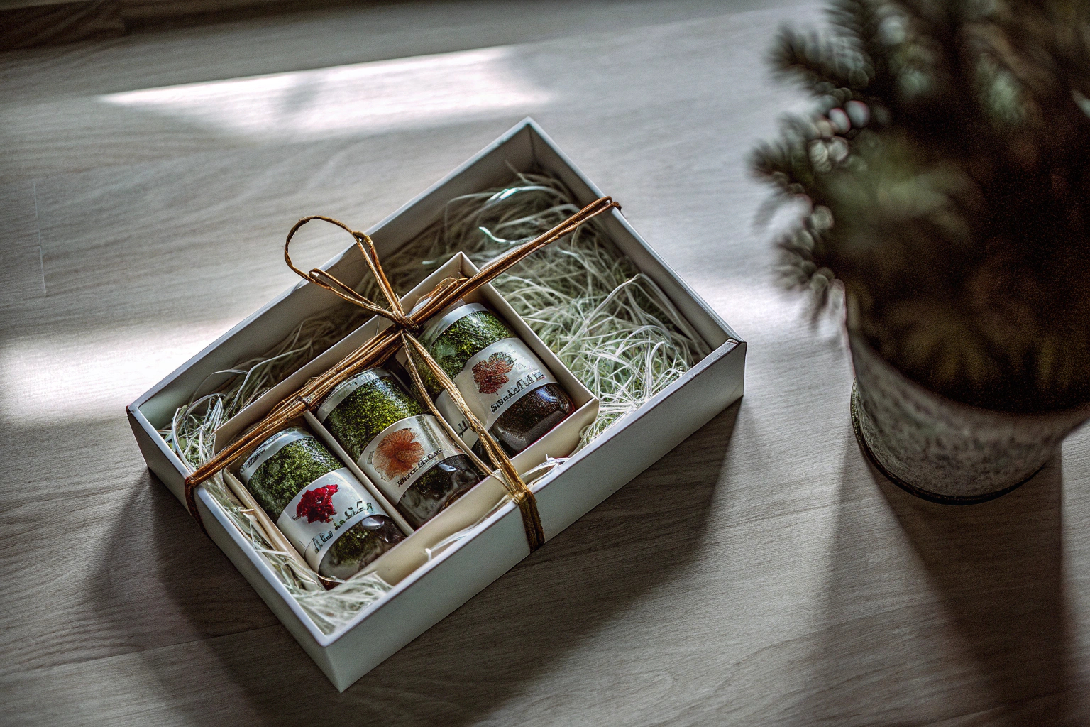 Verschiedene Teesorten in einer Geschenkdose präsentiert. Pukka Tee Geschenkset
